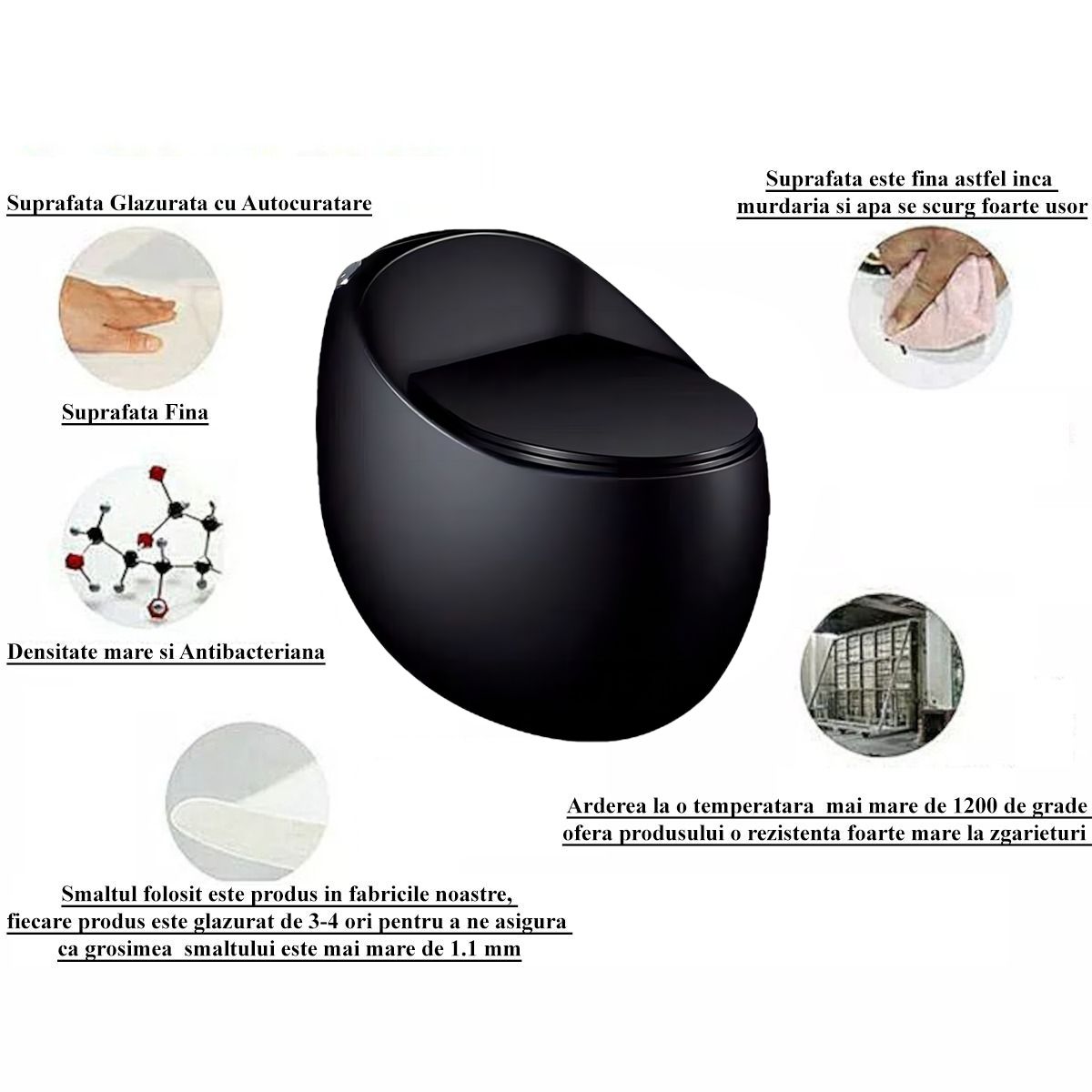 Santa Rimless WC, Einbautank, Mattschwarz, Power Colour, Montageboden, Abdeckung mit Soft-Close, Royalty Line von Ego