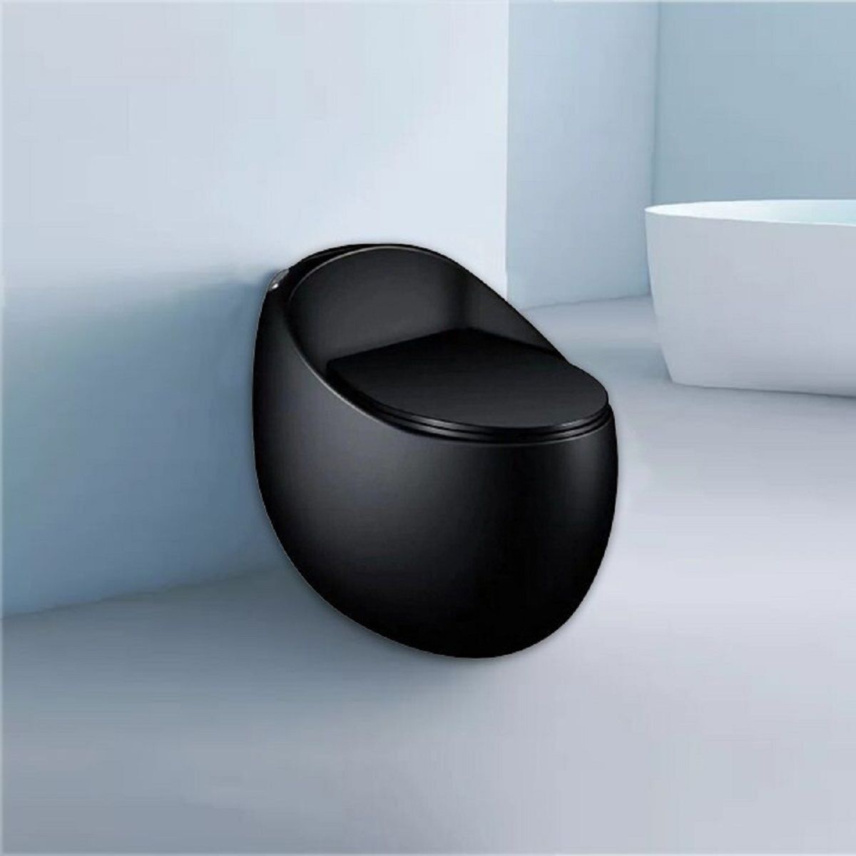 Santa Rimless WC, Einbautank, Mattschwarz, Power Colour, Montageboden, Abdeckung mit Soft-Close, Royalty Line von Ego