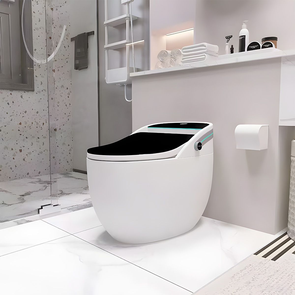 Smart-WC, mit Bidetfunktion, UV-Desinfektion, LED-Display, bodenstehend, 74x46 cm, Weiß, Leon