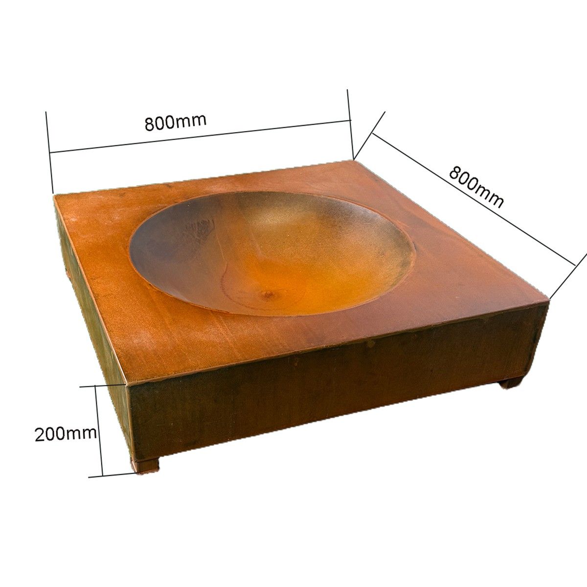 Feuerschale, 2 mm Cortenstahl, 80x80x20 cm, Magma